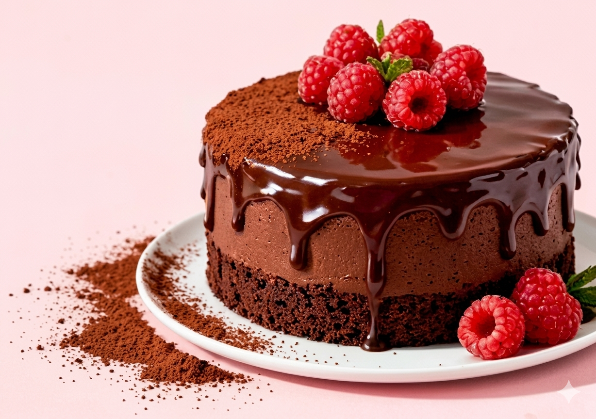 Chocolate cake with raspberries